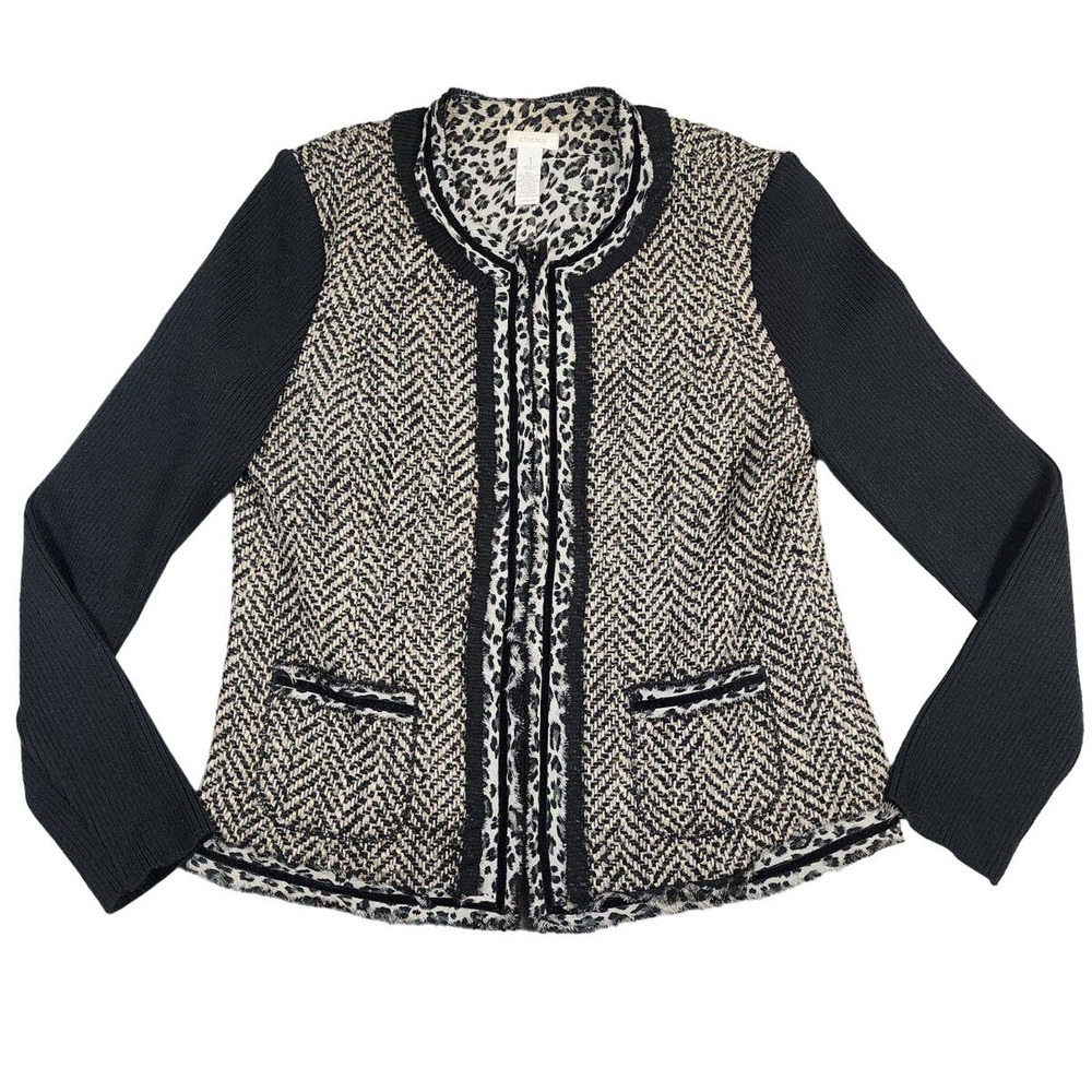 Chico's Women's Mixed Animal Chevron Print Wool Blend Long Sleeve Jacket Sz M